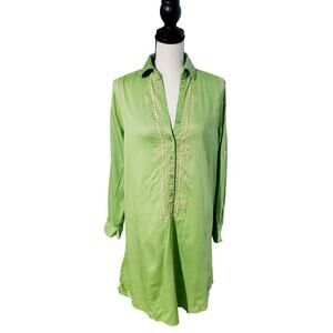 Sigrid Olsen 100% Cotton Womens Green Embroidered Dress Size Large Beach